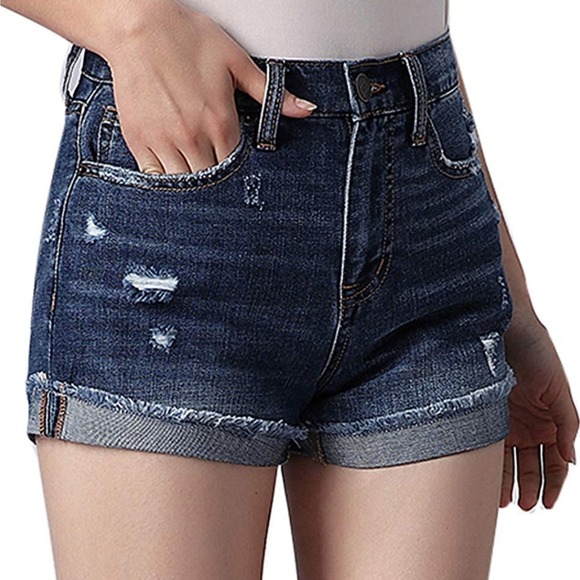 Mid Rise Distressed Front Roll Cuff Shorts 12 by Anvain - Picture 1 of 11